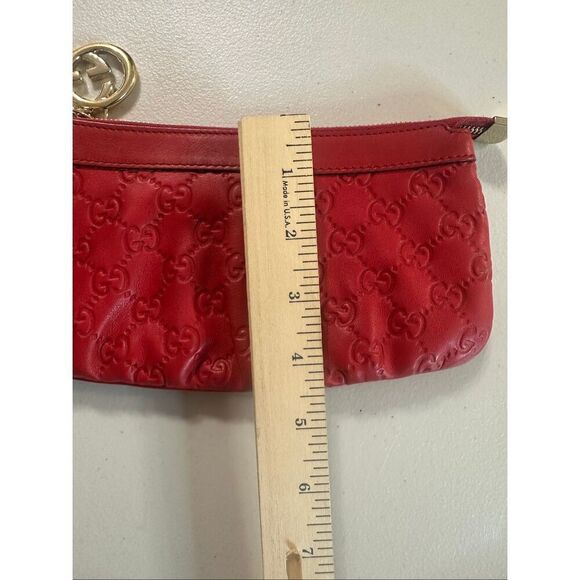 Gucci Red Guccissima Leather Interlocking G Wristlet Pouch Key Pouch - Picture 10 of 11
